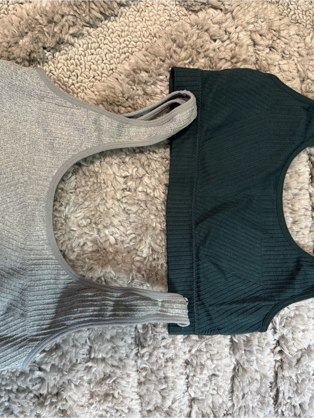 Lucky Brand Ribbed Scoop Bralettes in Gray and Dark Green
